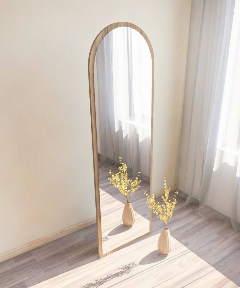 Specchio Zaniah, Specchiera, Articolo d'arredo a muro, Specchio con cornice, 50x2h160 cm, Noce