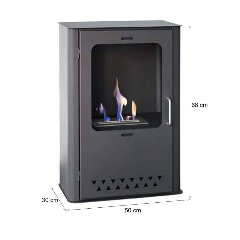 Stufa a bioetanolo Dstrootma, Camino a bioetanolo, Stufa ecologica, Riscaldatore senza canna fumaria, Made in Italy, 50x30 h68 cm, Grigio