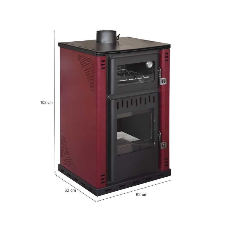 Stufa a legna Aragona, 62x62 h102 cm, Rosso