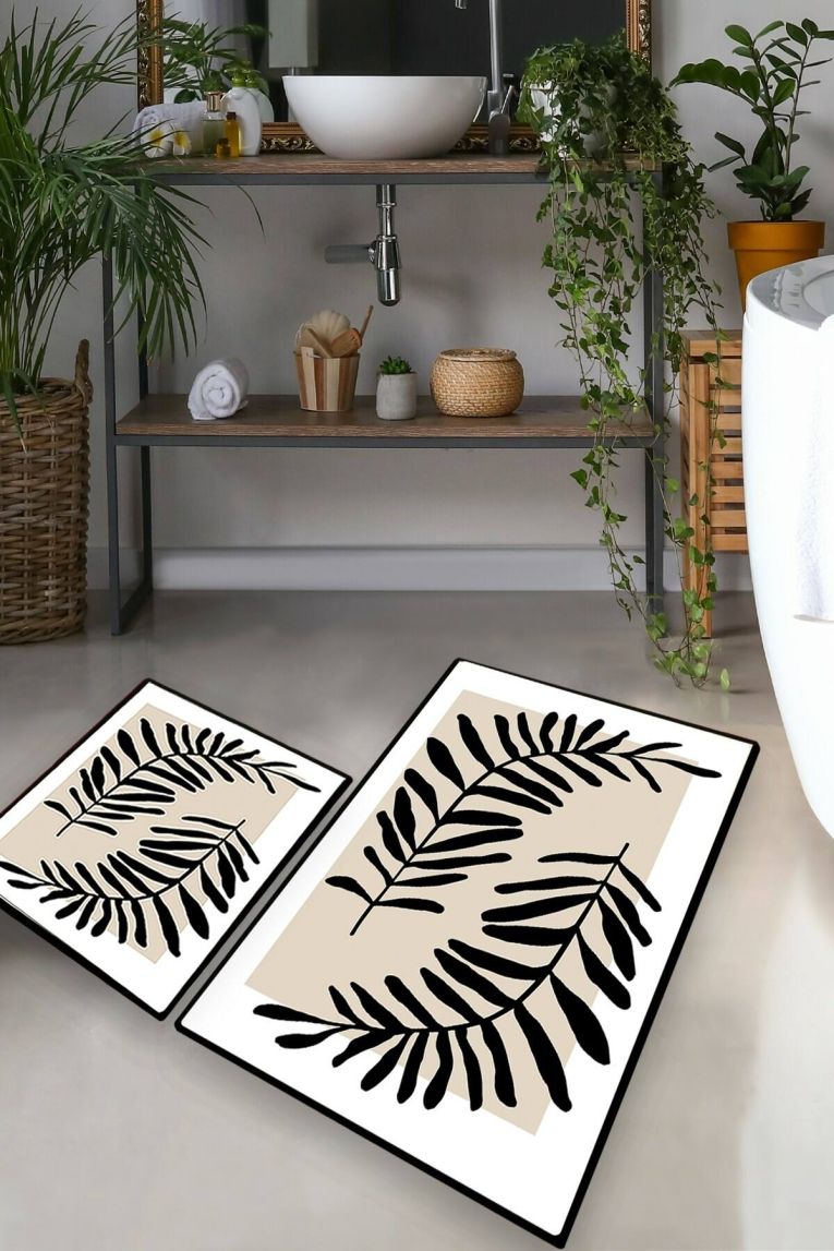 Tappeto da bagno Sikeston, 100x60 cm, Foglie minimal