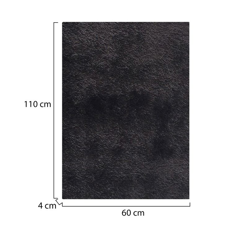 Tappeto Nero Altezza Pelo 35 mm 100% Poliestere Forma Rettangolare 110x60 cm, Adatto a Riscaldamento a Pavimento - Lateleha