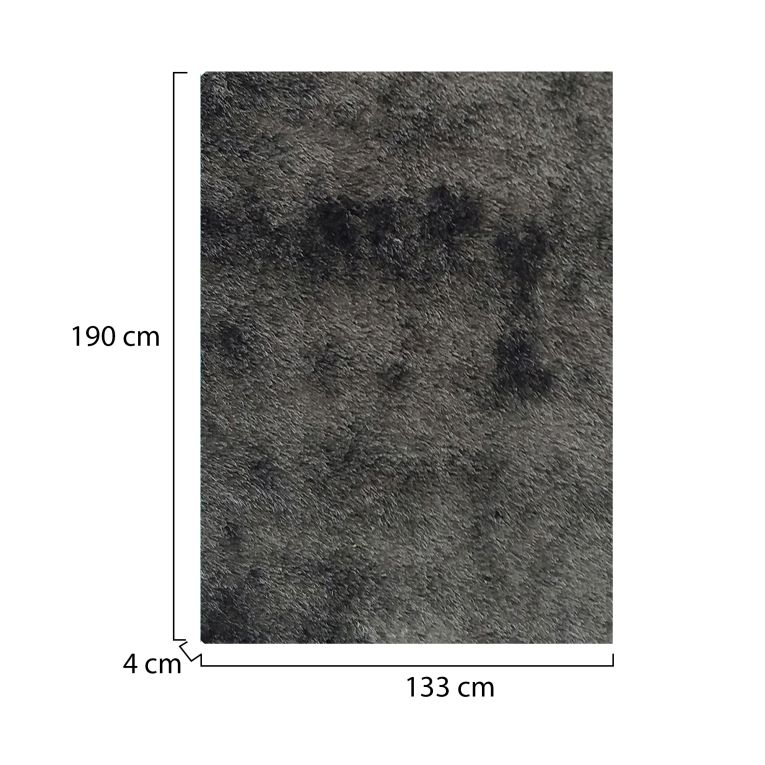 Tappeto Nero Antracite Altezza Pelo 35 mm 100% Poliestere Forma Rettangolare 190x133 cm, Adatto a Riscaldamento a Pavimento - Latenega