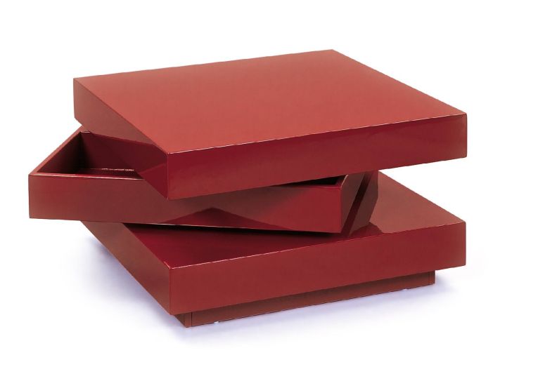 Tavolino con doppio ripiano rotante in MDF laccato rosso lucido