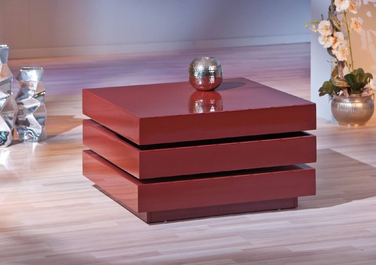 Tavolino con doppio ripiano rotante in MDF laccato rosso lucido