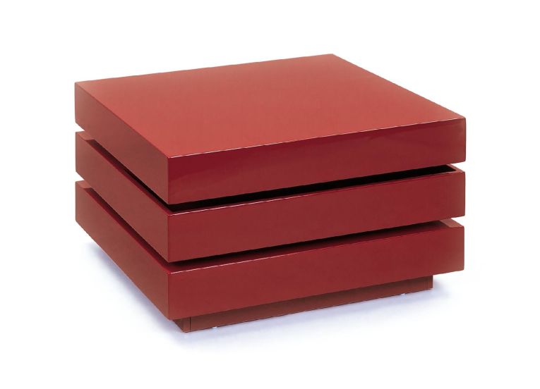 Tavolino con doppio ripiano rotante in MDF laccato rosso lucido