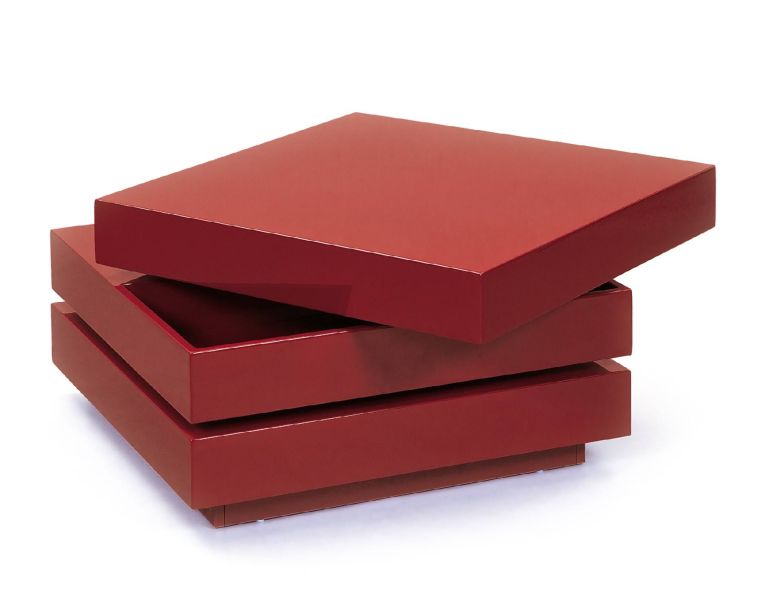 Tavolino con doppio ripiano rotante in MDF laccato rosso lucido
