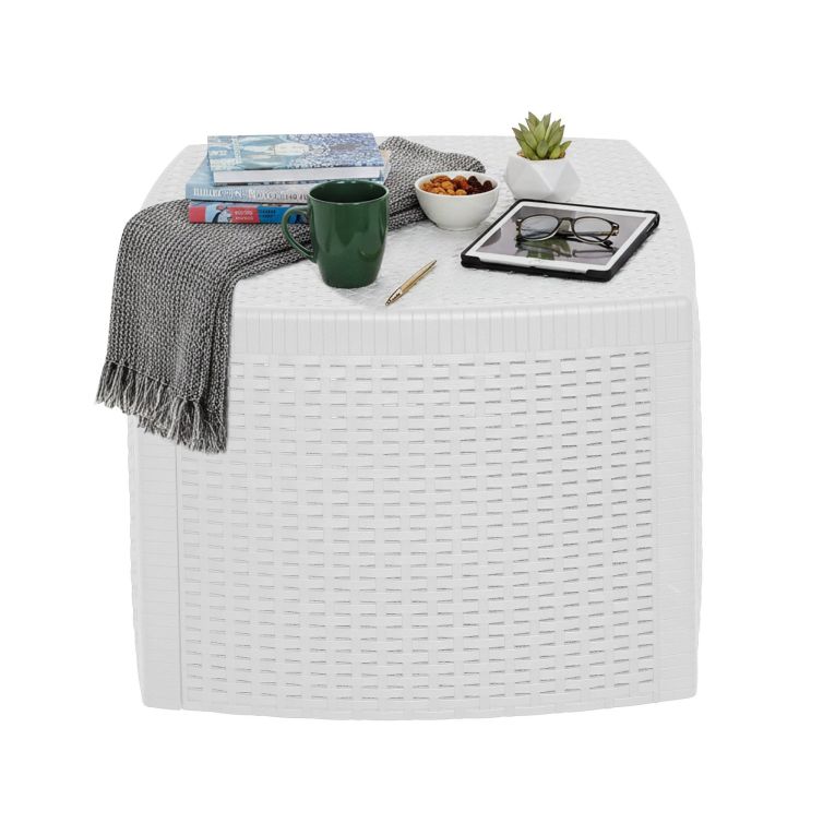 Tavolino da Esterno Bianco 2 Posti Tavolo Tavolino Contenitore 53x53x40h cm, Forma Cubica - Akane