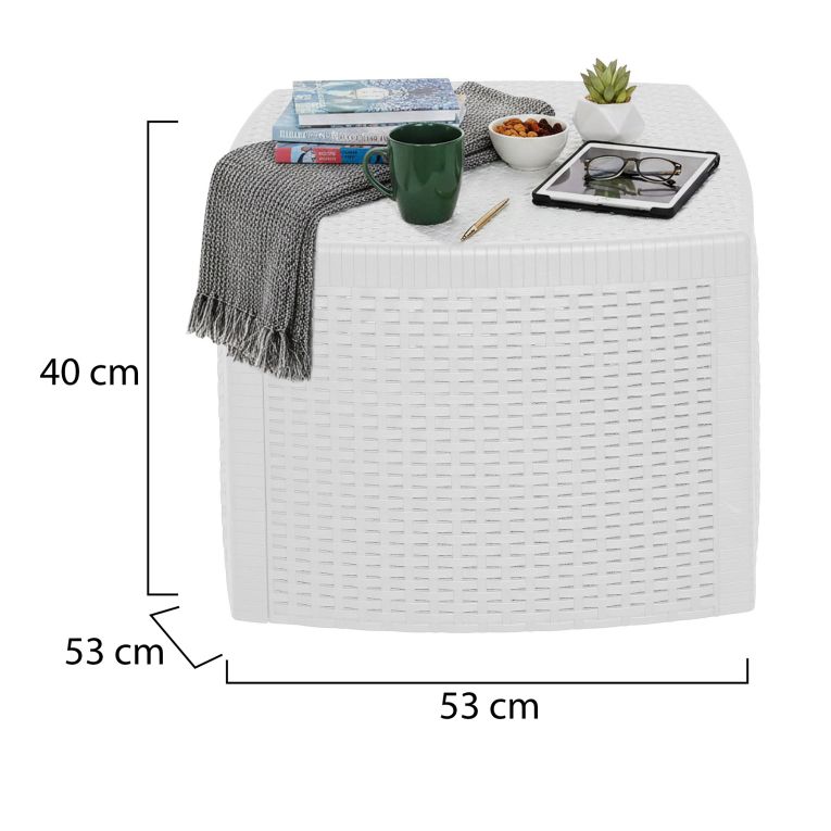 Tavolino da Esterno Bianco 2 Posti Tavolo Tavolino Contenitore 53x53x40h cm, Forma Cubica - Akane