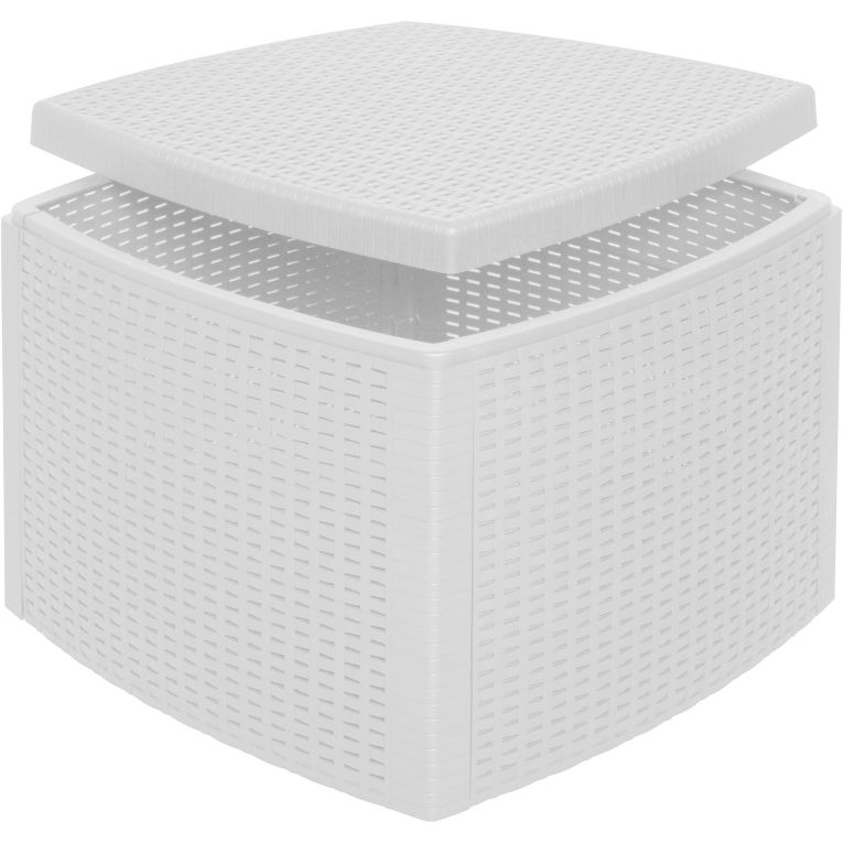 Tavolino da Esterno Bianco 2 Posti Tavolo Tavolino Contenitore 53x53x40h cm, Forma Cubica - Akane