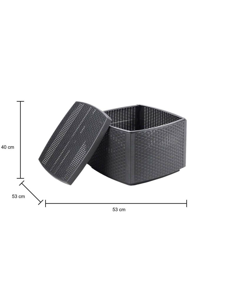 Tavolino da esterno Faenza, Tavolino contenitore multiuso, Tavolo basso effetto rattan, 100% Made in Italy, 53x53h40 cm, Antracite
