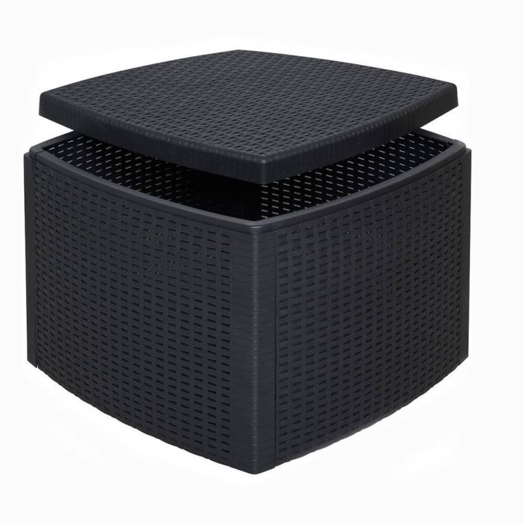 Tavolino da esterno Faenza, Tavolino contenitore multiuso, Tavolo basso effetto rattan, 100% Made in Italy, 53x53h40 cm, Antracite