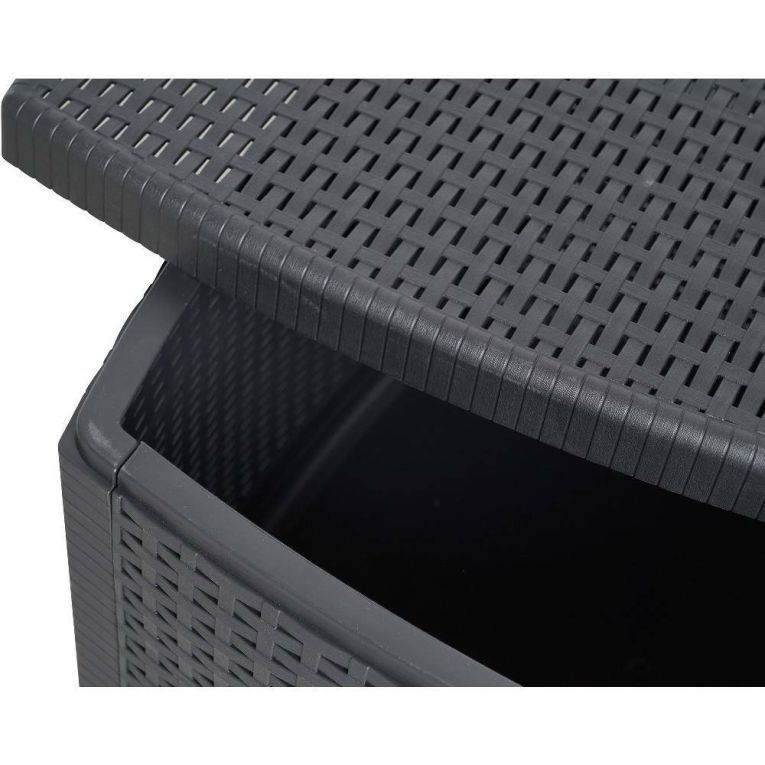 Tavolino da esterno Faenza, Tavolino contenitore multiuso, Tavolo basso effetto rattan, 100% Made in Italy, 53x53h40 cm, Antracite