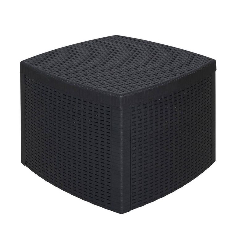 Tavolino da esterno Faenza, Tavolino contenitore multiuso, Tavolo basso effetto rattan, 100% Made in Italy, 53x53h40 cm, Antracite