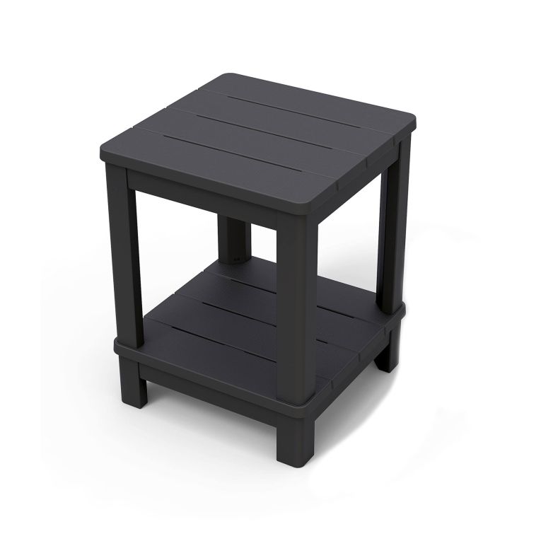 Tavolino da esterno Narzole, Tavolo basso da giardino, Mobiletto outdoor multiuso, Mensola multifunzione, 41x41 h52 cm, Antracite