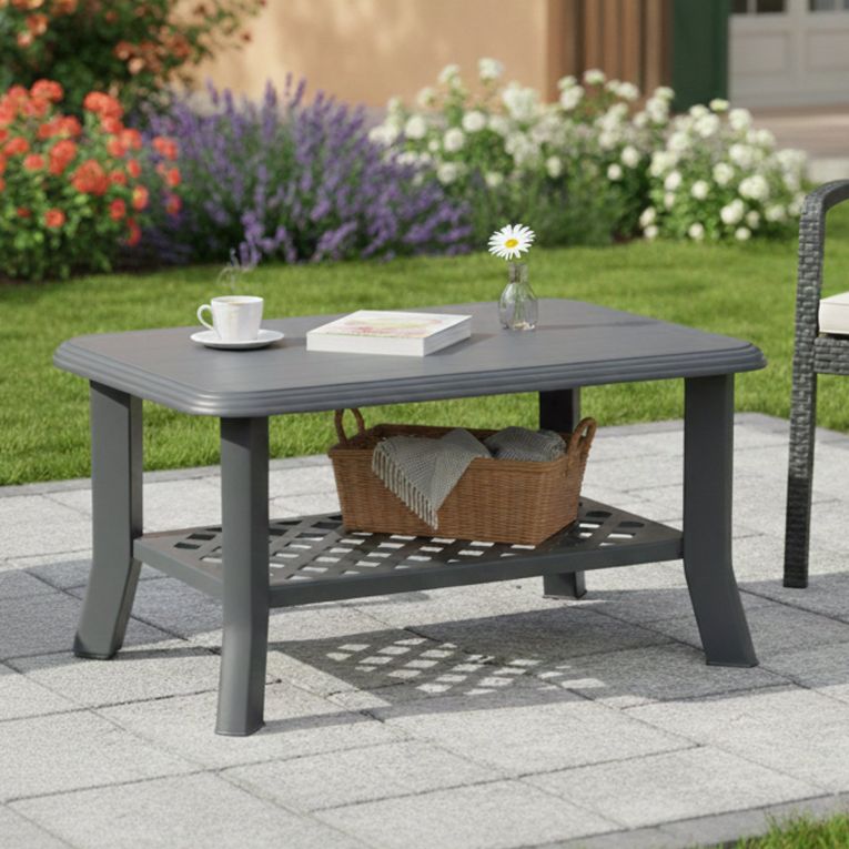 Tavolino da Esterno Nero Antracite 2 Posti 90x60x46h cm, Made in Italy - Ucria