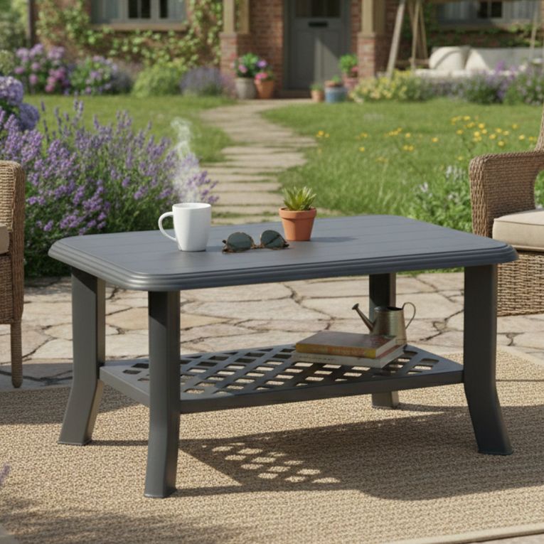Tavolino da Esterno Nero Antracite 2 Posti 90x60x46h cm, Made in Italy - Ucria