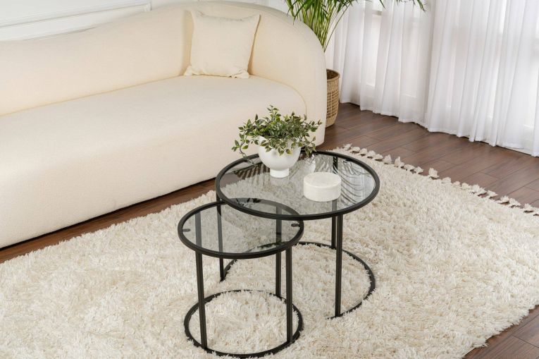 Tavolino da salotto Abbadesse, Tavolo basso da caffè, Portariviste per divano, Ripiano da soggiorno, 60x60 h43 cm, Nero e Grigio
