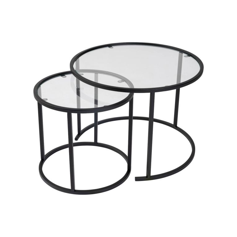 Tavolino da salotto Abbadesse, Tavolo basso da caffè, Portariviste per divano, Ripiano da soggiorno, 60x60 h43 cm, Nero e Trasparente