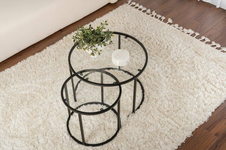Tavolino da salotto Abbadesse, Tavolo basso da caffè, Portariviste per divano, Ripiano da soggiorno, 60x60 h43 cm, Nero e Trasparente