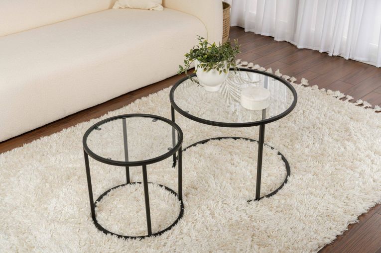 Tavolino da salotto Abbadesse, Tavolo basso da caffè, Portariviste per divano, Ripiano da soggiorno, 60x60 h43 cm, Nero e Trasparente