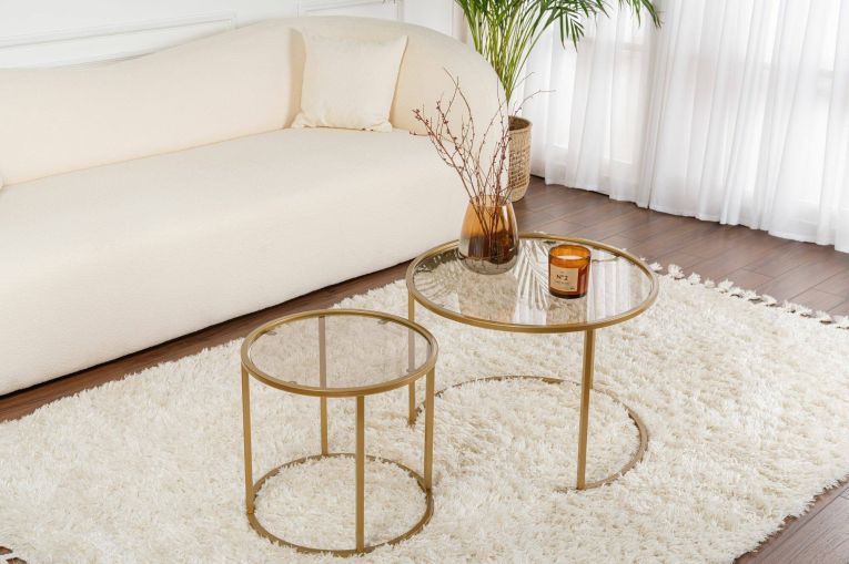 Tavolino da salotto Abbadesse, Tavolo basso da caffè, Portariviste per divano, Ripiano da soggiorno, 60x60 h43 cm, Oro e Bronzo