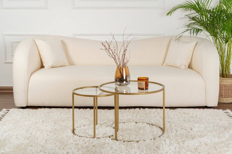 Tavolino da salotto Abbadesse, Tavolo basso da caffè, Portariviste per divano, Ripiano da soggiorno, 60x60 h43 cm, Oro e Trasparente