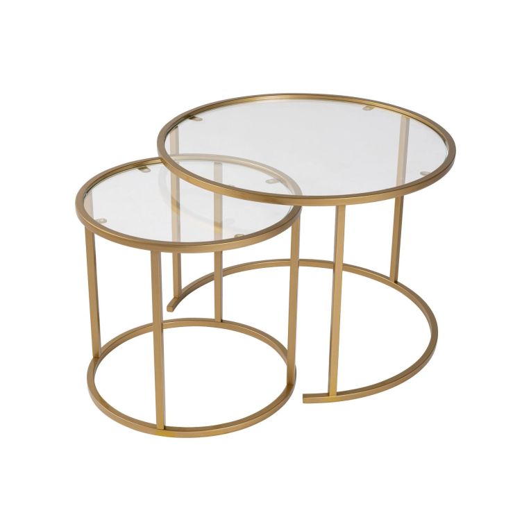 Tavolino da salotto Abbadesse, Tavolo basso da caffè, Portariviste per divano, Ripiano da soggiorno, 60x60 h43 cm, Oro e Trasparente