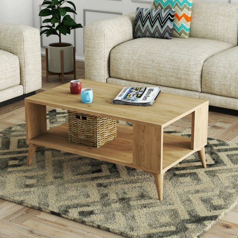 Tavolino da salotto Achrion, Tavolo basso da caffè, Portariviste per divano, Ripiano da soggiorno, 90x42 h54 cm, Quercia