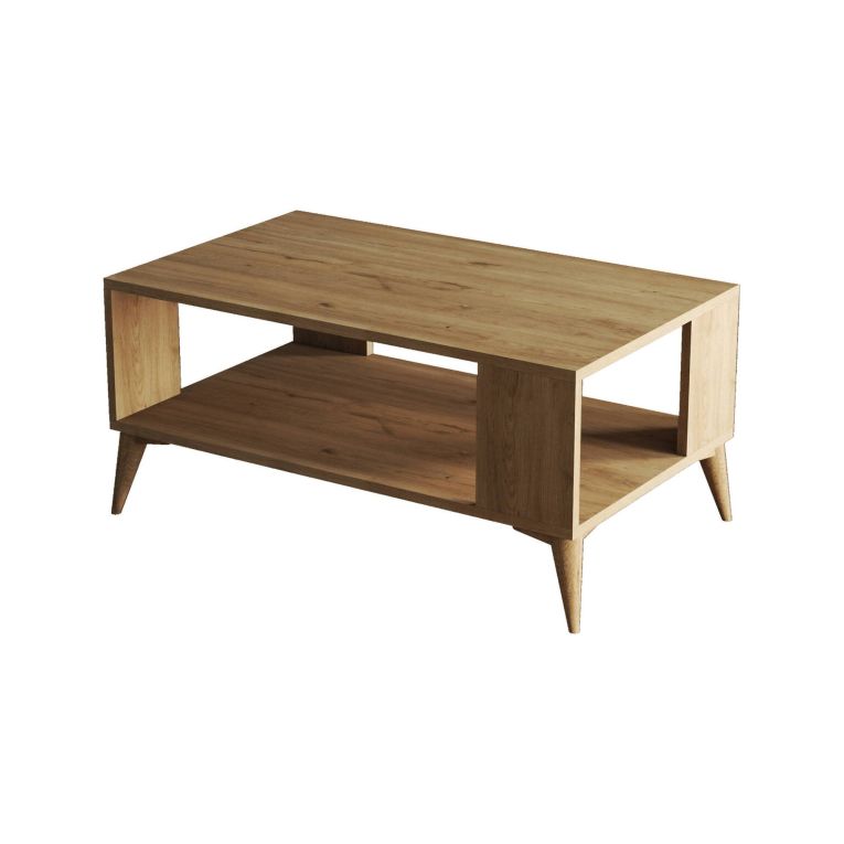 Tavolino da salotto Achrion, Tavolo basso da caffè, Portariviste per divano, Ripiano da soggiorno, 90x42 h54 cm, Quercia