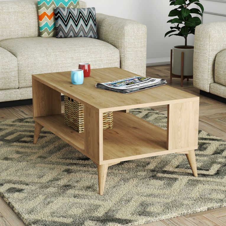 Tavolino da salotto Achrion, Tavolo basso da caffè, Portariviste per divano, Ripiano da soggiorno, 90x42 h54 cm, Quercia