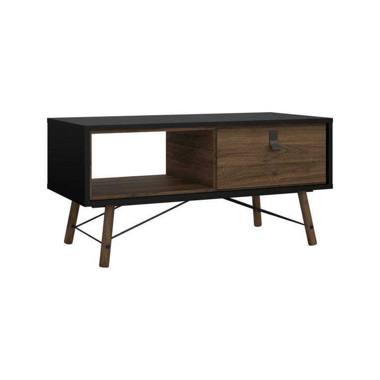 Tavolino da salotto Alaine, Tavolo basso da caffè, Portariviste per divano, Ripiano da soggiorno, 48x102 h50 cm, Nero e Noce