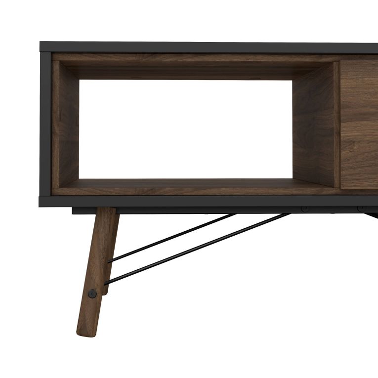 Tavolino da salotto Alaine, Tavolo basso da caffè, Portariviste per divano, Ripiano da soggiorno, 48x102 h50 cm, Nero e Noce