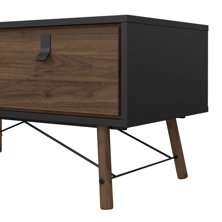 Tavolino da salotto Alaine, Tavolo basso da caffè, Portariviste per divano, Ripiano da soggiorno, 48x102 h50 cm, Nero e Noce