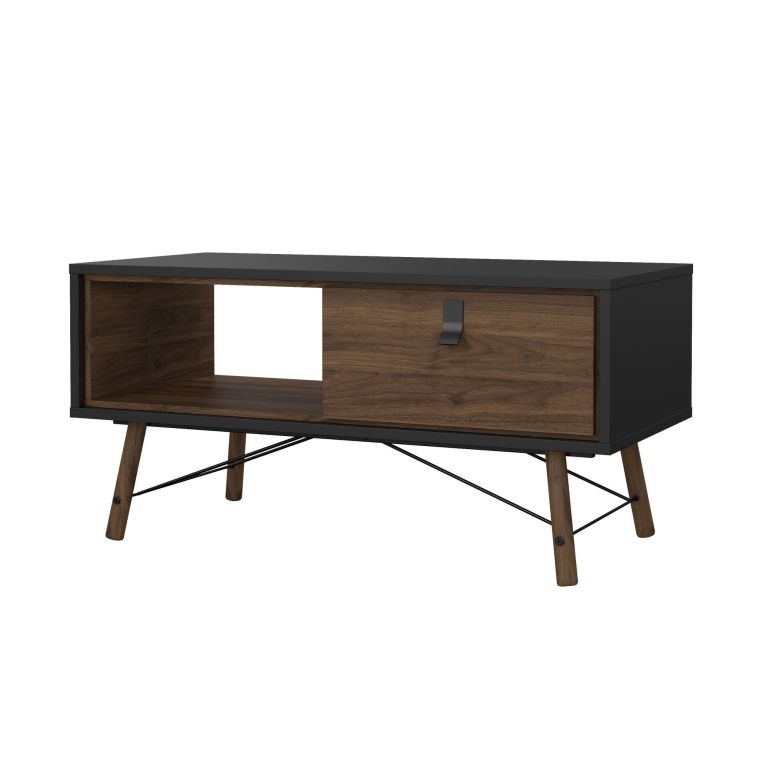 Tavolino da salotto Alaine, Tavolo basso da caffè, Portariviste per divano, Ripiano da soggiorno, 48x102 h50 cm, Nero e Noce