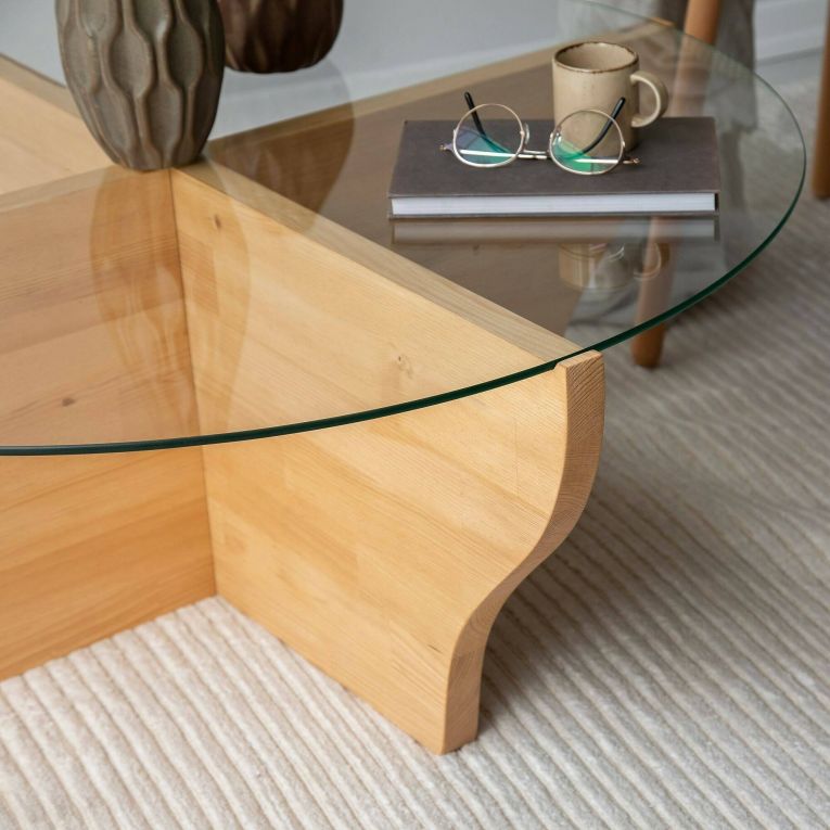 Tavolino da salotto Almach, Tavolo basso da soggiorno, Ripiano da caffè, Tavolino per divano, 92x92h36 cm, Rovere