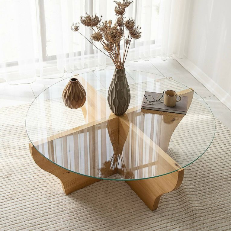 Tavolino da salotto Almach, Tavolo basso da soggiorno, Ripiano da caffè, Tavolino per divano, 92x92h36 cm, Rovere