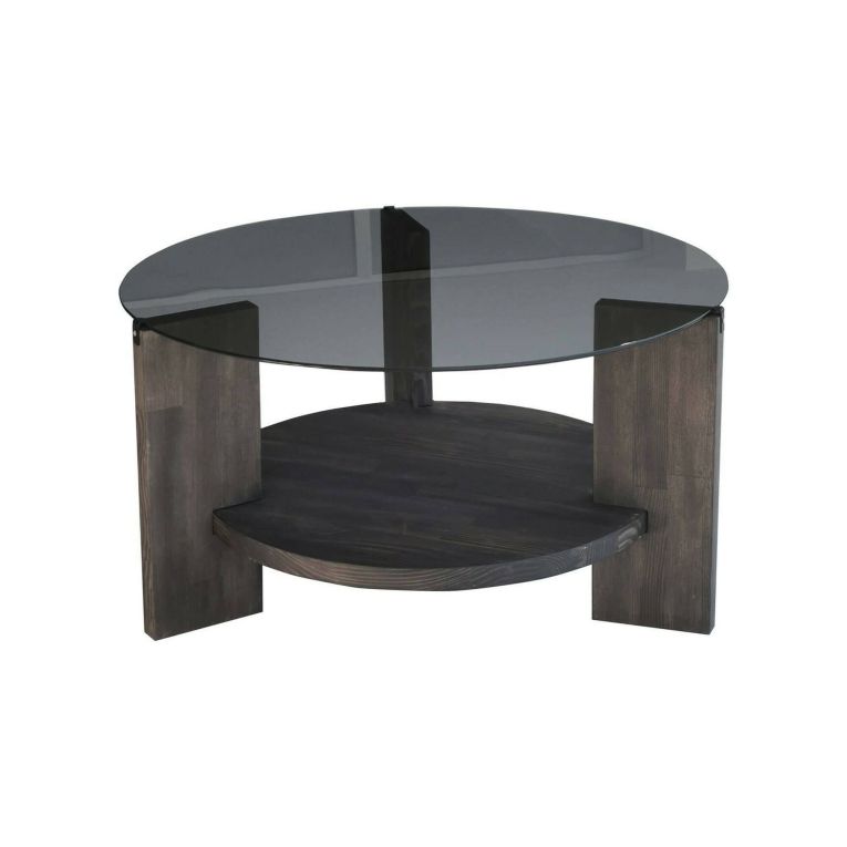 Tavolino da salotto Alnitak, Tavolo basso da soggiorno, Ripiano da caffè, Tavolino per divano, 75x75h40 cm, Antracite e Marrone