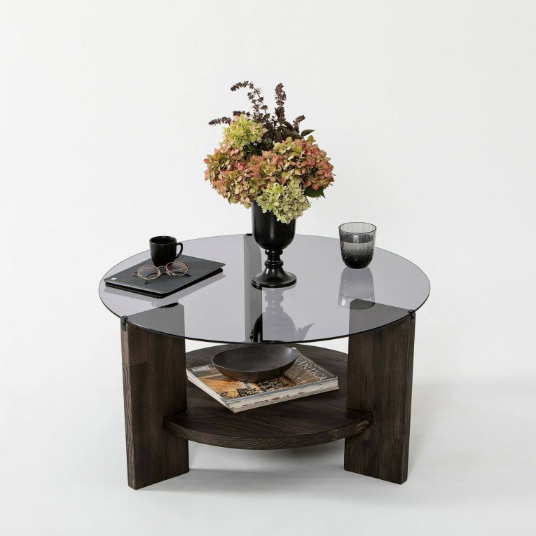 Tavolino da salotto Alnitak, Tavolo basso da soggiorno, Ripiano da caffè, Tavolino per divano, 75x75h40 cm, Antracite e Marrone