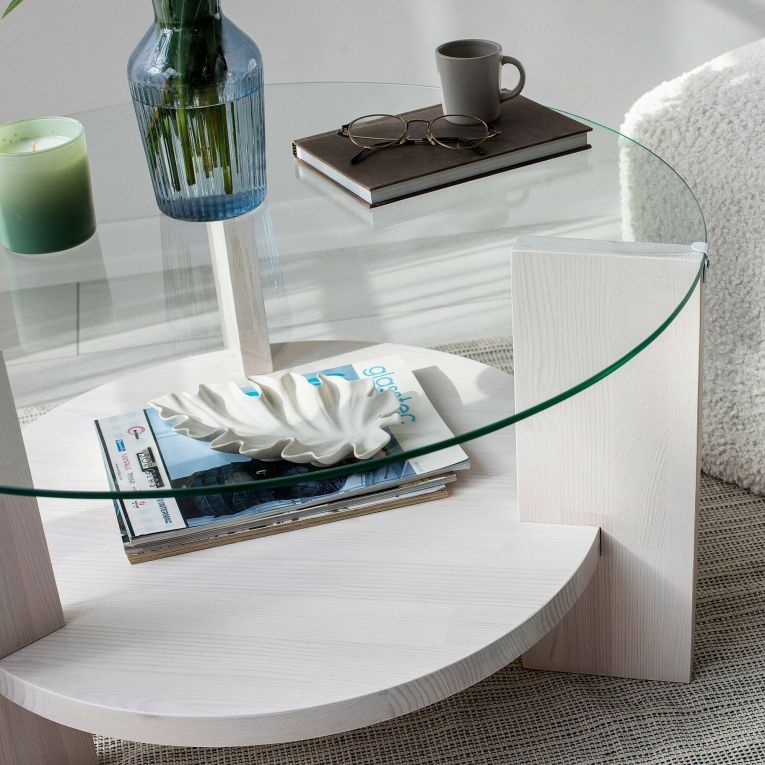 Tavolino da salotto Alnitak, Tavolo basso da soggiorno, Ripiano da caffè, Tavolino per divano, 75x75h40 cm, Bianco