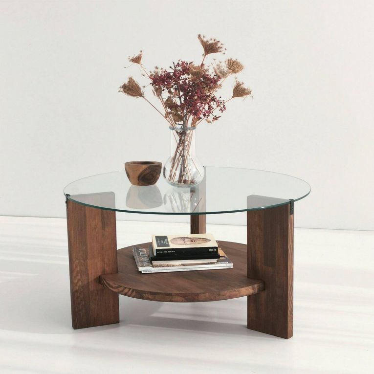 Tavolino da salotto Alnitak, Tavolo basso da soggiorno, Ripiano da caffè, Tavolino per divano, 75x75h40 cm, Noce