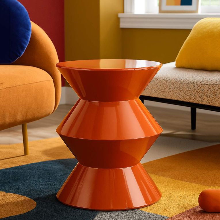 Tavolino da Salotto Arancione Forma Rotondo Colore Ripiano Arancione 40x50x40h cm, Materiale Piano in Metallo - Ilam
