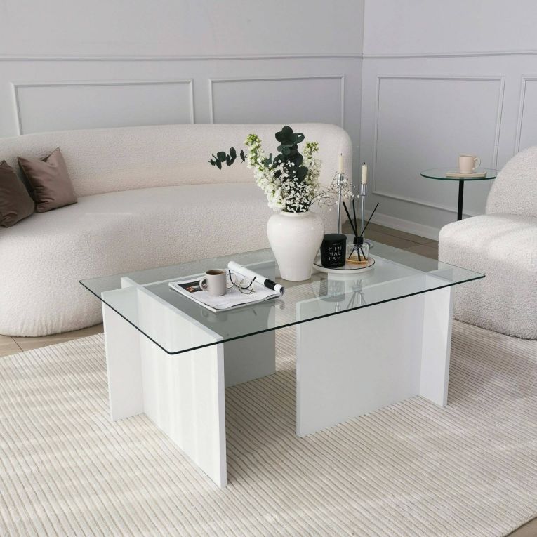 Tavolino da salotto Asellus, Tavolo basso da soggiorno, Ripiano da caffè, Tavolino per divano, 105x65h40 cm, Bianco