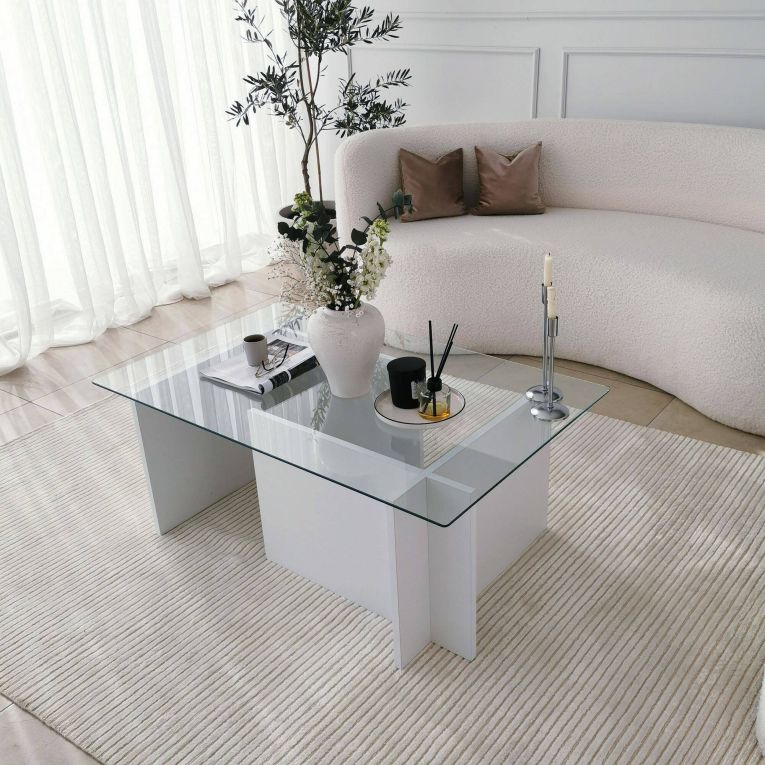 Tavolino da salotto Asellus, Tavolo basso da soggiorno, Ripiano da caffè, Tavolino per divano, 105x65h40 cm, Bianco