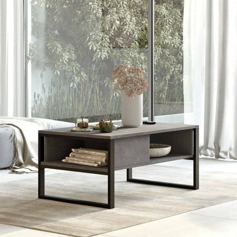 Tavolino da salotto Astraia, Tavolo basso da soggiorno, Ripiano da caffè, Tavolino per divano, 100x60h44 cm, Argento