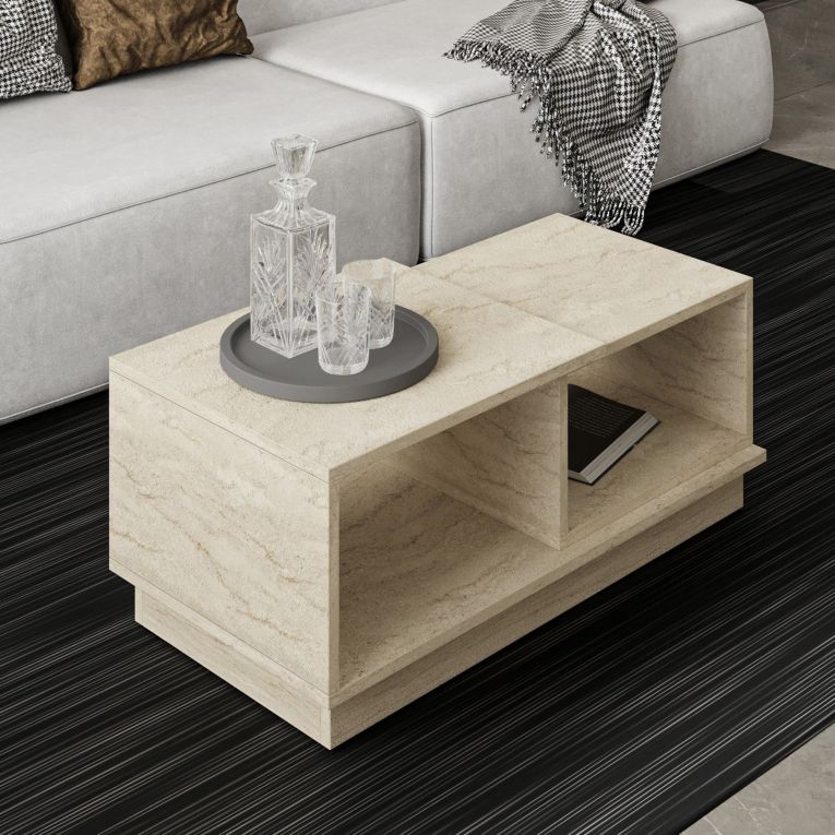 Tavolino da Salotto Beige Crema 2 Vani Forma Rettangolare 90x45x36h cm, Sfumatura Colore Ripiano Crema - Morino