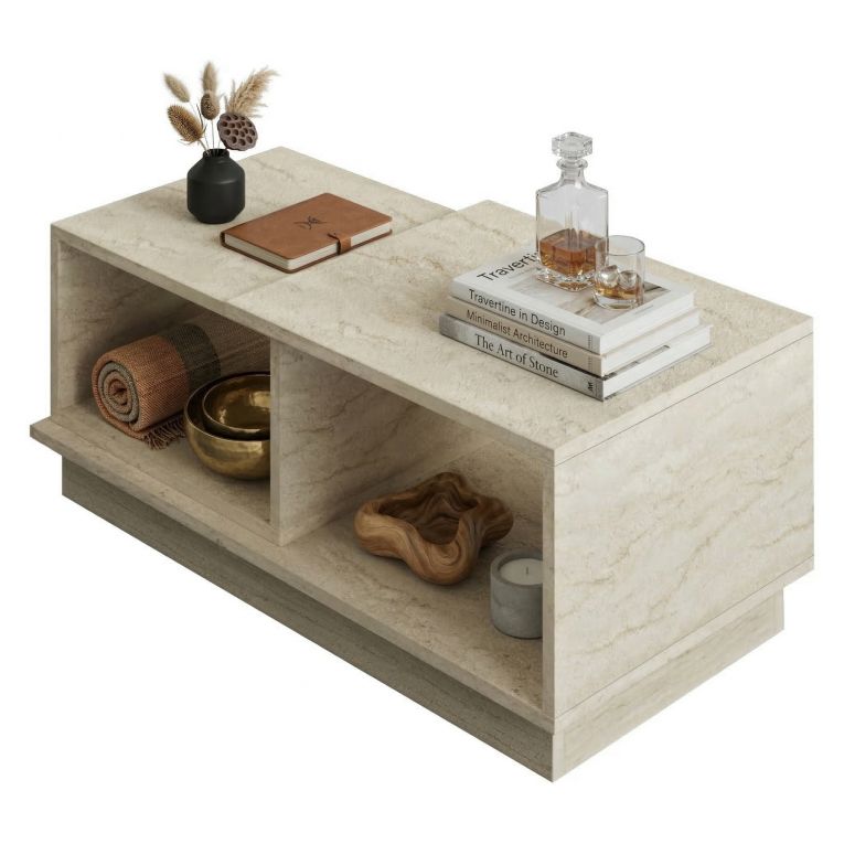 Tavolino da Salotto Beige Crema 2 Vani Forma Rettangolare 90x45x36h cm, Sfumatura Colore Ripiano Crema - Morino