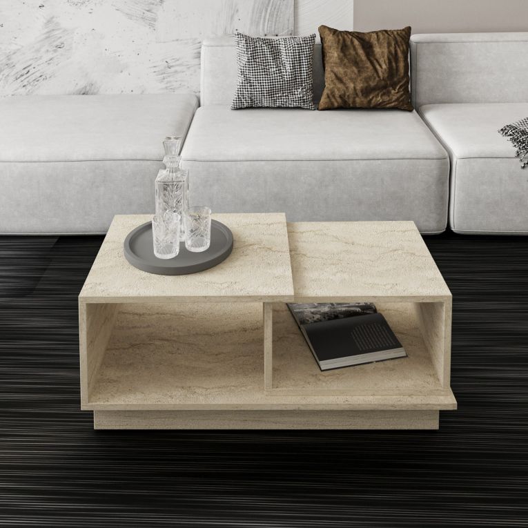 Tavolino da Salotto Beige Crema 2 Vani Forma Rettangolare 90x45x36h cm, Sfumatura Colore Ripiano Crema - Morino