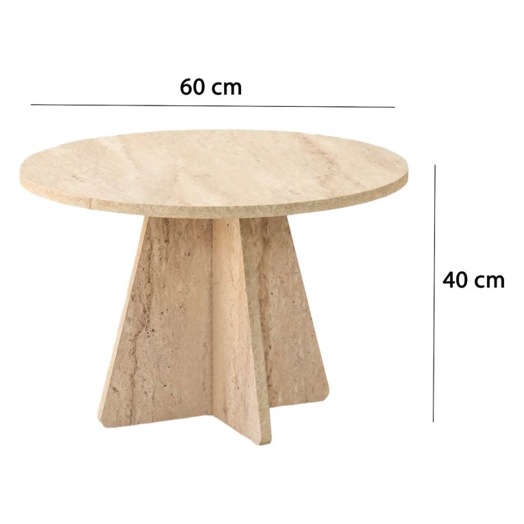 Tavolino da Salotto Beige Marmo Forma Rotondo Materiale Piano in Legno Nobilitato 60x60x40h cm, Colore Ripiano Beige - Armanda