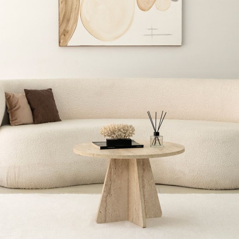 Tavolino da Salotto Beige Marmo Forma Rotondo Materiale Piano in Legno Nobilitato 60x60x40h cm, Colore Ripiano Beige - Armanda