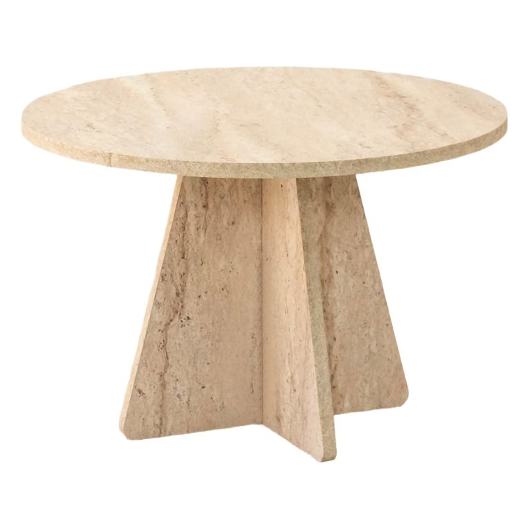 Tavolino da Salotto Beige Marmo Forma Rotondo Materiale Piano in Legno Nobilitato 60x60x40h cm, Colore Ripiano Beige - Armanda